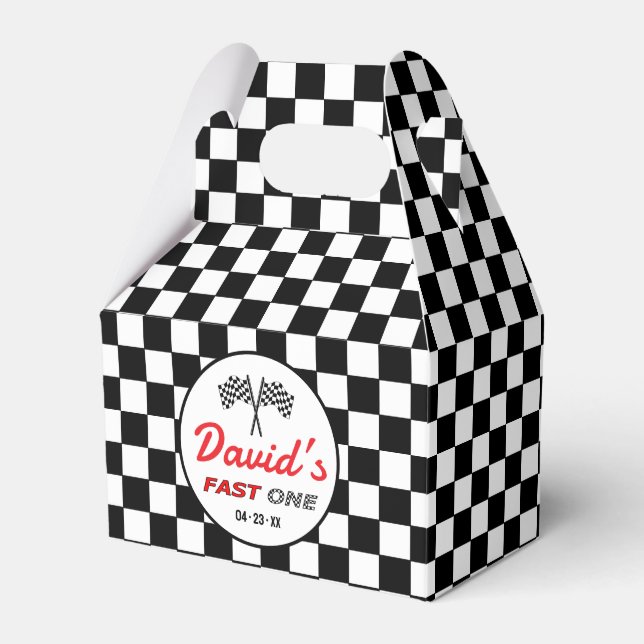 Fast ONE | Black White Race Car Flags Birthday  Favour Box (Front Side)