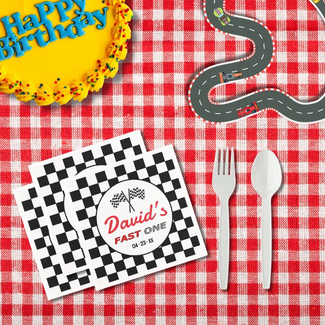 Fast ONE | Black White Race Car Flags Birthday  Napkin (Creator Uploaded)
