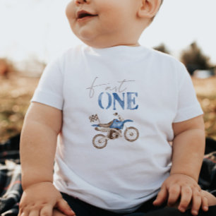 Fast One Blue Dirt Bike Birthday T-shirt Baby Body