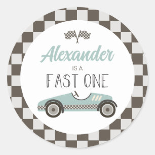 Fast One blue Race Car Birthday Classic Round Sticker