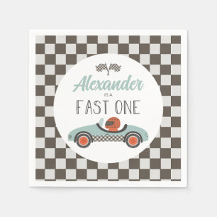 Fast One blue Race Car Birthday Napkin