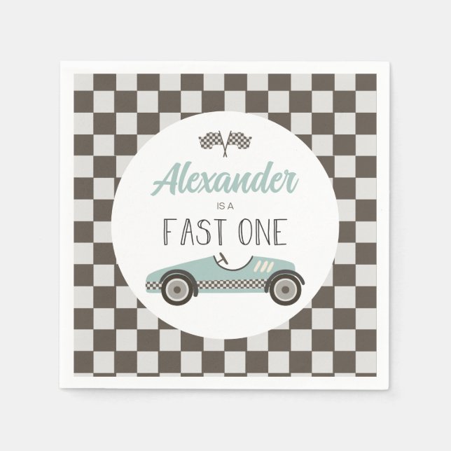 Fast One blue Race Car Birthday Napkin (Front)