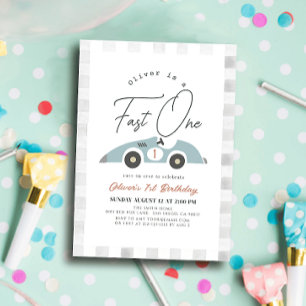 Fast One Blue Race Car Boy 1st Birthday Invitation