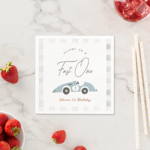 Fast One Blue Race Car Boy 1st Birthday Napkin