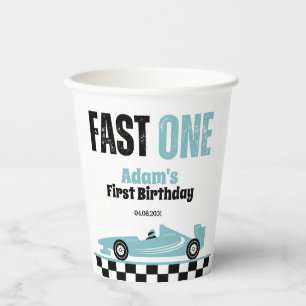 Fast One Blue Race Car Boy 1st Birthday Party Paper Cups
