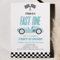 Fast One Blue Racecar Race Car 1st Birthday Party