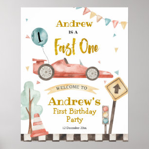 Fast One Boy First Birthday Racing Welcome Sign