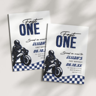 Fast One Boys 1st Motorcross Dirt Bike Birthday Invitation