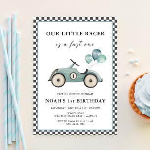 Fast One Boys Vintage Racing Car 1st Birthday Invitation