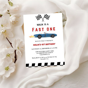 Fast one Car race Boy First Birthday Party  Invitation