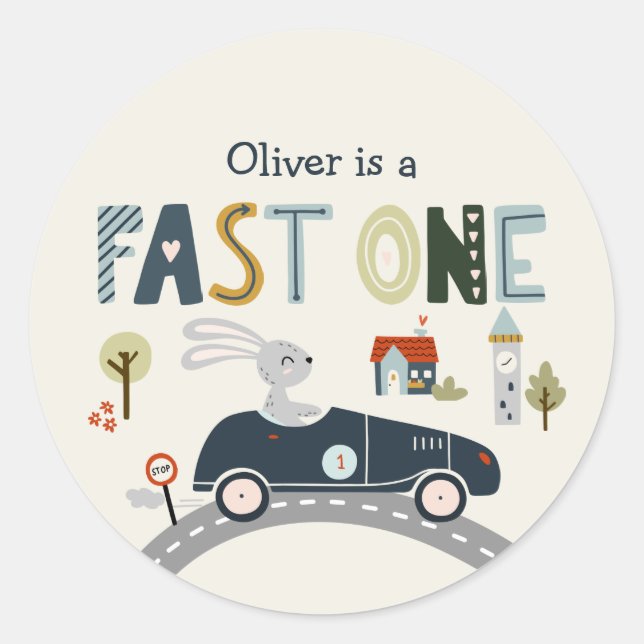 Fast One Car Themed 1st Birthday Stickers (Front)