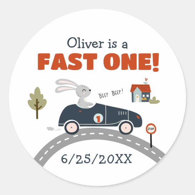 Fast One Cars 1st Birthday Stickers  (Front)