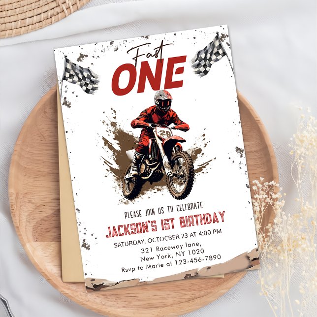 Fast One Dirt Bike Adventure 1st Birthday Party Invitation (Creator Uploaded)