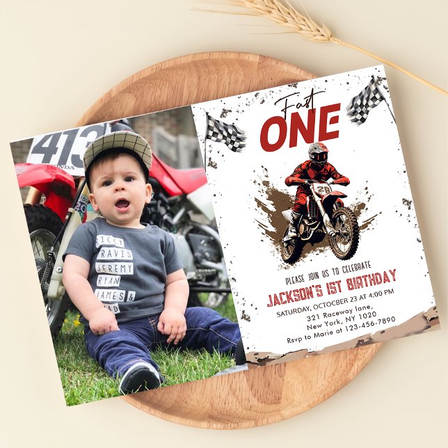 Fast One Dirt Bike Adventure 1st Birthday Photo Invitation (Creator Uploaded)