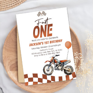 Fast One Dirt Bike Boy 1st Birthday Party Invitation