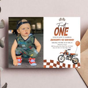 Fast One Dirt Bike Boy 1st Birthday Party Photo Invitation