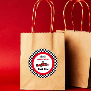 Fast One Fast  Race Car Boy First Birthday Party Classic Round Sticker