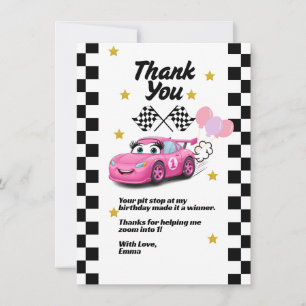Fast One Girl's First Birthday Thank You Race Car