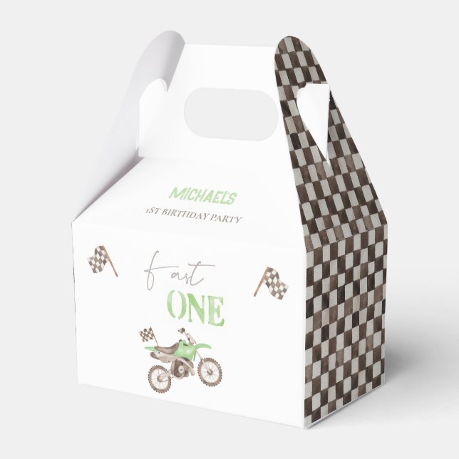 Fast ONE Lime Green Dirt Bike Birthday Favour Box (Front Side)