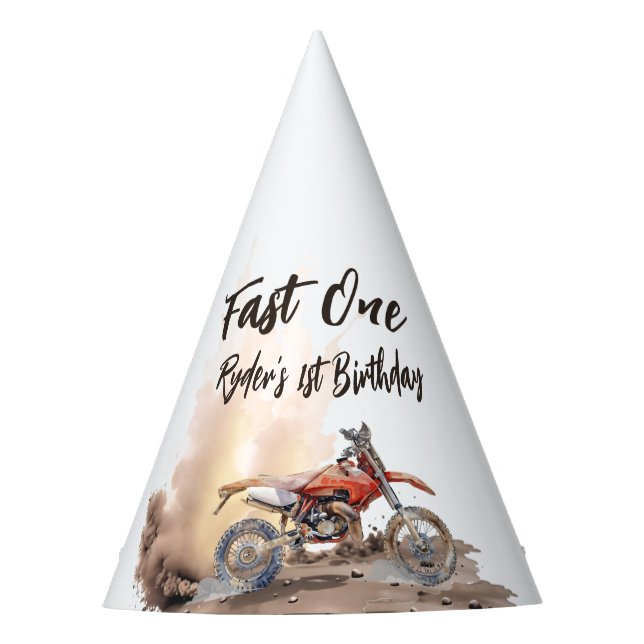 Fast One Little Racer First Birthday Party Hat (Front)
