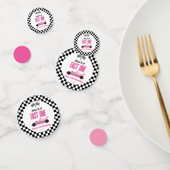 Fast One Pink Race Car First 1st Birthday Party Confetti (Group)