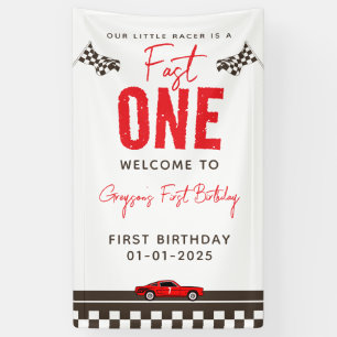  Fast One Race Car 1st Birthday Banner
