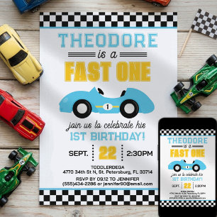 Fast One Race Car 1st Birthday Invitation