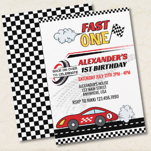 Fast One Race Car 1st Birthday Invitation