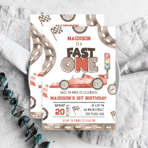 Fast One Race Car 1st Birthday  Invitation