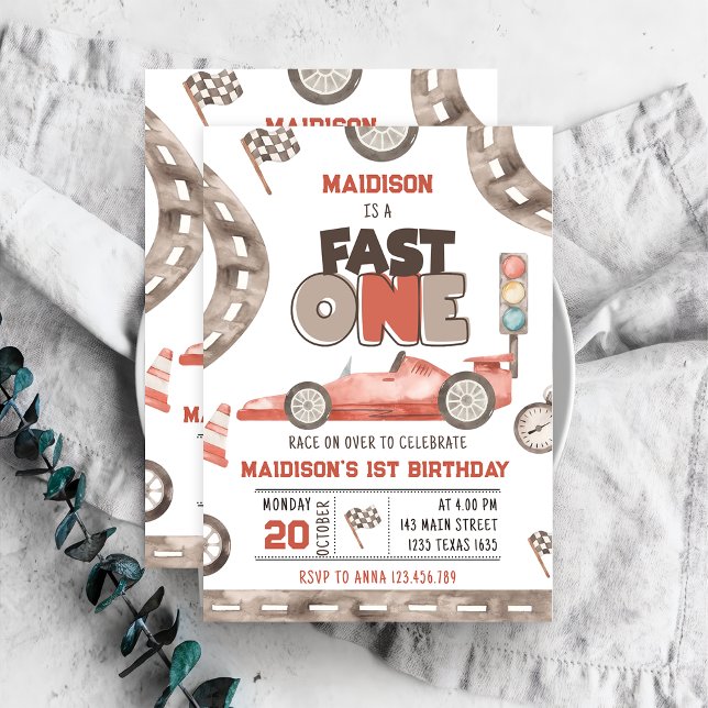 Fast One Race Car 1st Birthday  Invitation (Creator Uploaded)