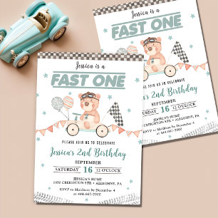 Fast One Race Car 1st Birthday Party Invitation