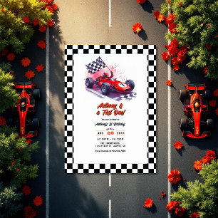 "Fast One" Race Car 1st Birthday Party Invitation