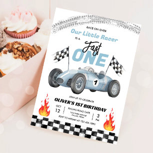 Fast One Race Car 1st Birthday Racing Boy Invitation