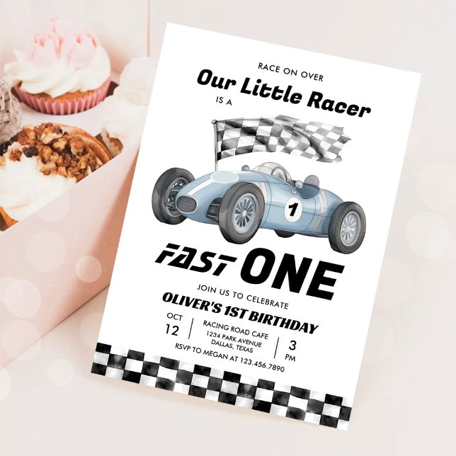 Fast One Race Car 1st Birthday Racing Boy Invitation (Creator Uploaded)
