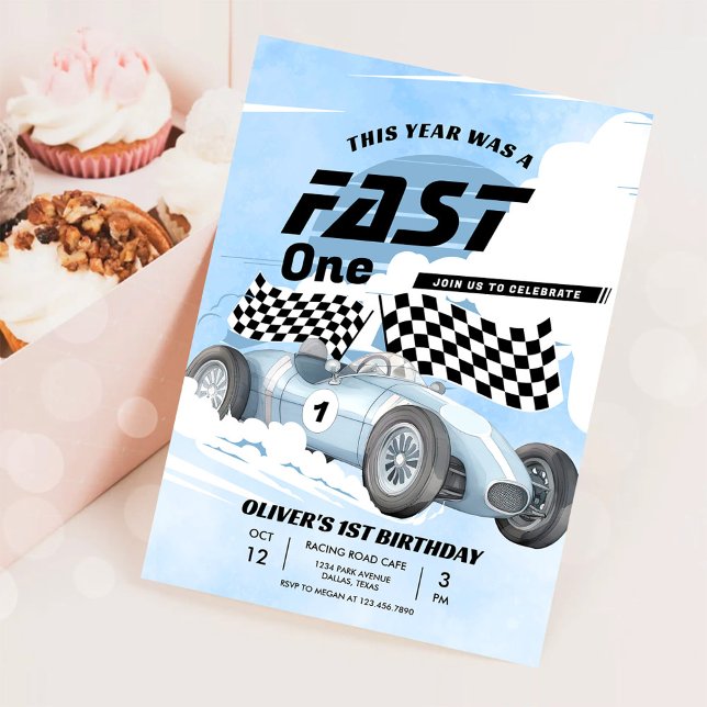 Fast One Race Car 1st Birthday Racing Boy Invitation (Creator Uploaded)