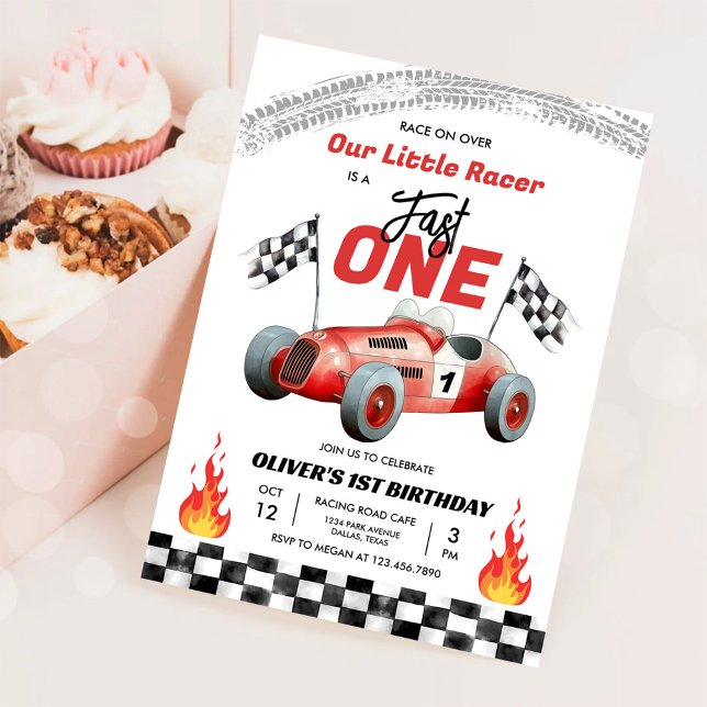 Fast One Race Car 1st Birthday Racing Boy Invitation (Creator Uploaded)