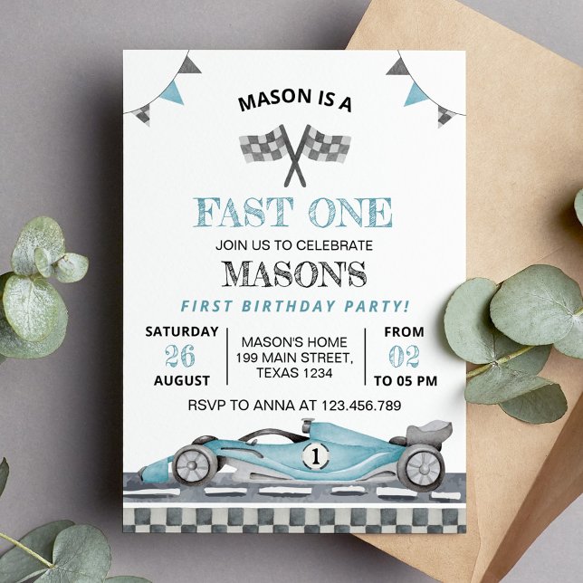 Fast One Race Car 1st Boy Birthday Invitation  (Creator Uploaded)