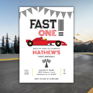 Fast One Race Car 1st Boy Birthday Party Invitation