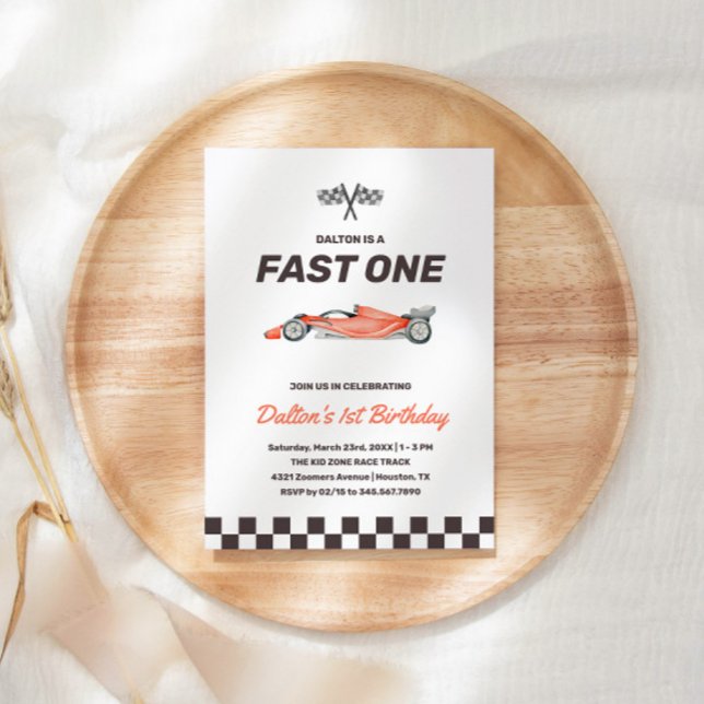  Fast One Race Car 1st Boy's Birthday Party Invitation (Creator Uploaded)