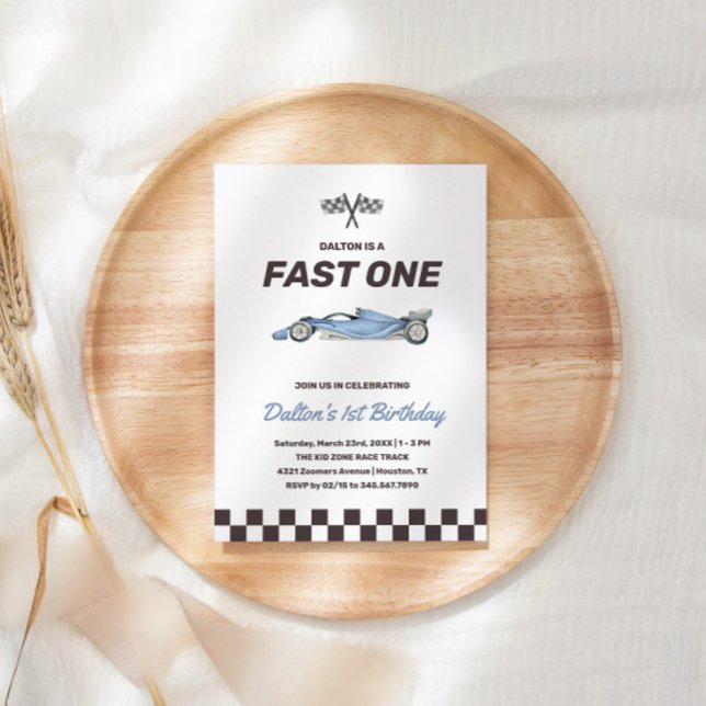  Fast One Race Car 1st Boy's Birthday Party Invitation (Creator Uploaded)
