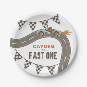 Fast One Race Car Birthday Paper Plate
