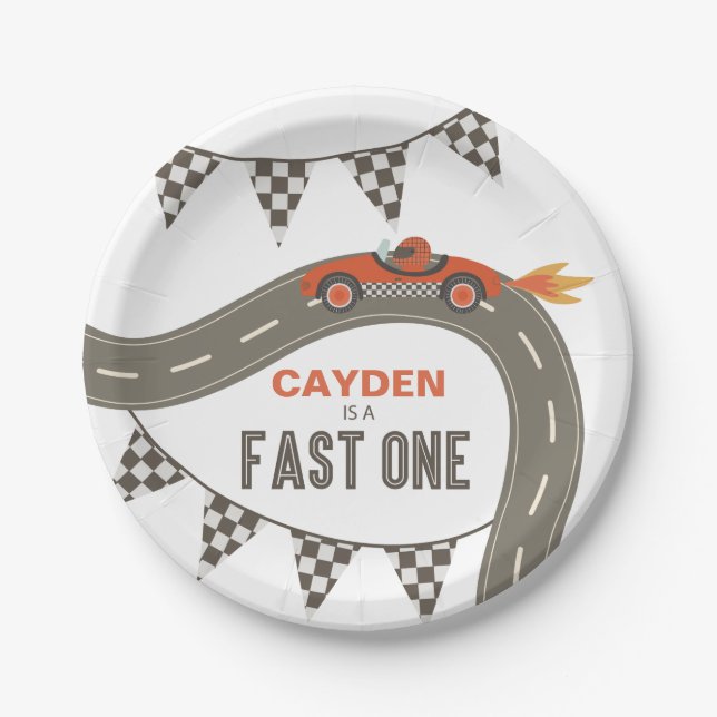 Fast One Race Car Birthday Paper Plate (Front)