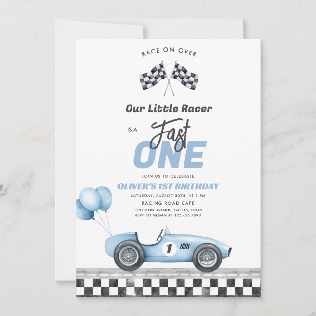 Fast One Race Car Boy 1st Birthday Invitation (Front)