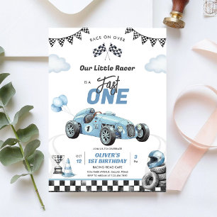 Fast One Race Car Boy 1st Birthday Invitation