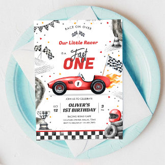 Fast One Race Car Boy 1st Birthday Invitation
