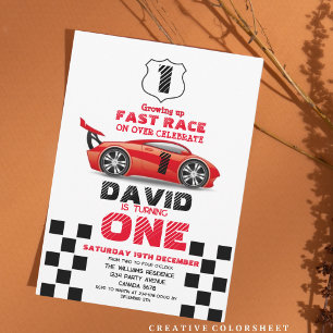 Fast One Race Car Boy 1st Birthday Invitation