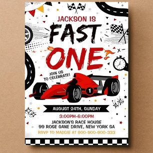 Fast One Race Car Boy 1st Birthday Invitation
