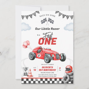 Fast One Race Car Boy 1st Birthday Invitation