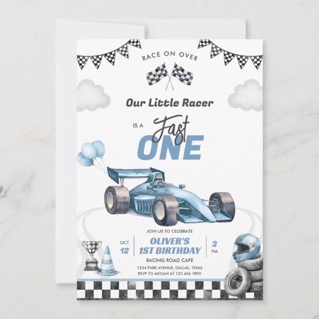 Fast One Race Car Boy 1st Birthday Invitation (Front)