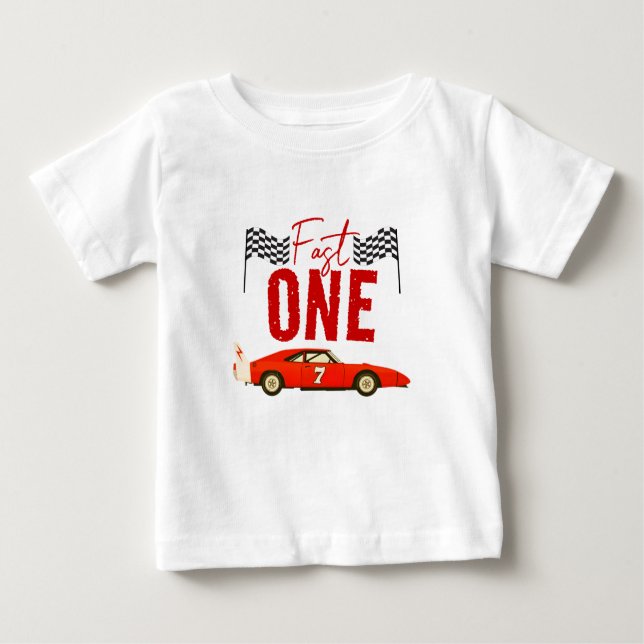 Fast One Race Car Boy 1st Birthday Party Baby T-Shirt (Front)